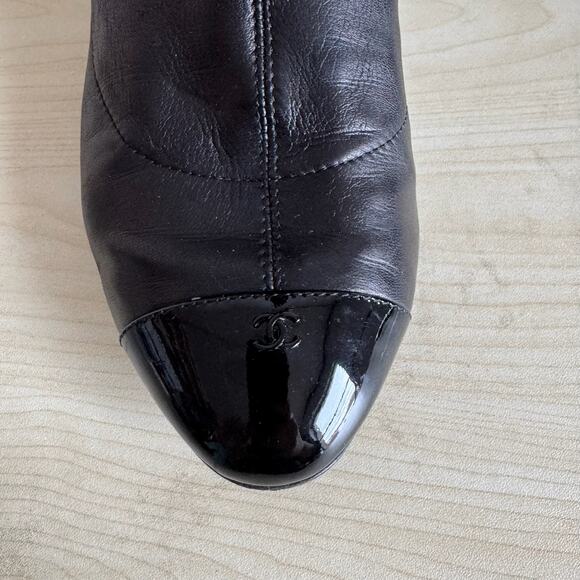 CHANEL Lambskin Leather Knee High  Cap Toe Riding Boots (box + dustbag) - Picture 6 of 16